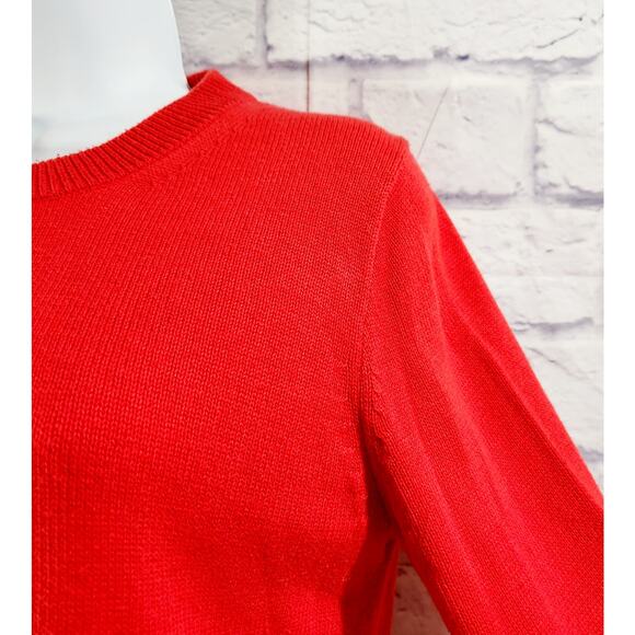 J. Crew Red Long Sleeve Ruffled Cuff Round Neck Sweater Top Small Lightweight - Picture 3 of 6